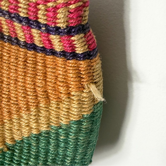 Vintage Straw Multicolor Woven Bag Leather Handle Purse - Picture 3 of 9